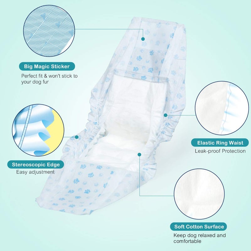 Flying Paws Male Dog Diapers - Absorbent Dog Wraps Belly Bands for Male Dogs with Leak Protection, Excitable Urination, Incontinence, or Marking, Medium 44 Pcs - Image 2